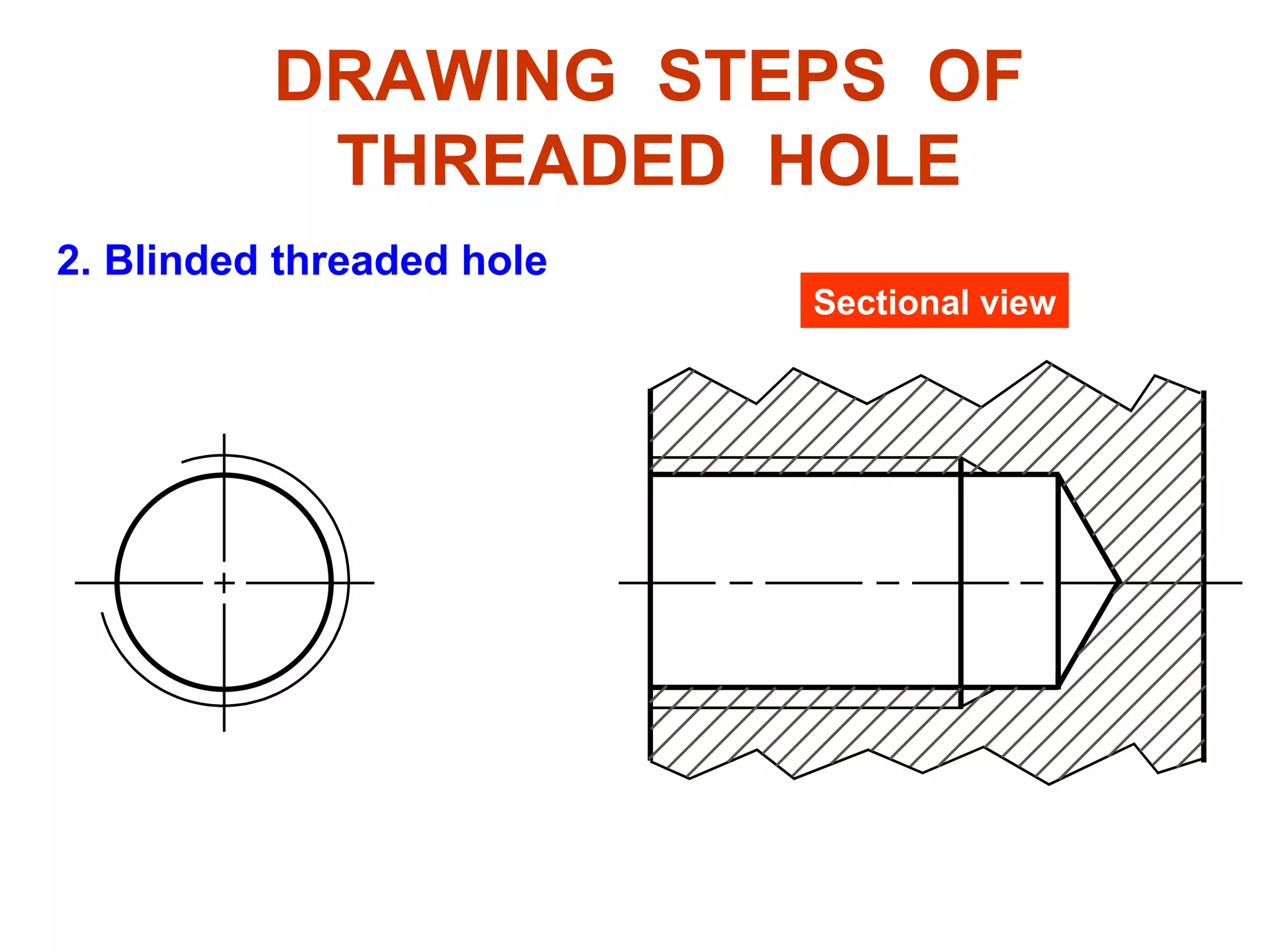 DRAWING  STEPS  OF THREADED  HOLE 2. Blinded threaded hole Sectional view 