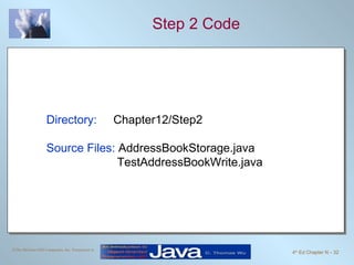 Step 2 Code Directory:   Chapter12/Step2 Source Files:  AddressBookStorage.java TestAddressBookWrite.java 