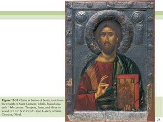 Figure 12-31  Christ as Savior of Souls, icon from the church of Saint Clement, Ohrid, Macedonia, early 14th century. Tempera, linen, and silver on wood, 3’ 1/4” X 2’ 2 1/2”. Icon Gallery of Saint Clement, Ohrid. 