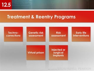 © 2013 by Pearson Higher Education, Inc
Upper Saddle River, New Jersey 07458 • All Rights Reserved
© 2013 by Pearson Higher Education, Inc
Upper Saddle River, New Jersey 07458 • All Rights Reserved
Techno-
corrections
Virtual prison
Injected or
surgical
implants
Genetic risk
assessment
Risk
assessment
Early life
interventions
Treatment & Reentry Programs
12.5
 