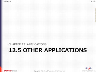 16/06/14
DENSO IT LABORATORY, INC.Copyright @ 2015 Denso IT Laboratory All Right Reserved.
p. 59
12.5 OTHER APPLICATIONS
CHAPTER 12. APPLICATIONS
 