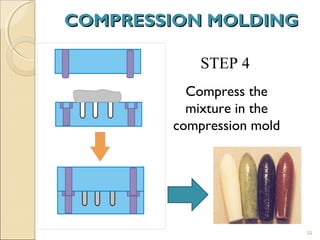 COMPRESSION MOLDINGCOMPRESSION MOLDING
55
STEP 4
Compress the
mixture in the
compression mold
 