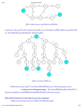 9/3/12                                                 แบบจํ
                                                           าลองและการวิ
                                                                      เคราะห




                                                รู่ ภาพของ Network model ที ะ Node เชื งกัน
                                                 ปที
                                                   4.1                    แต
                                                                          ่ ล        อมถึ
                                                                                     ่

         จากรู
             ป Network หรื นี นว นทางจะเดิ น Loop เราสามารถตัด Loop ทิ การเปลี Graph ให น
                         อ Graph ้ าการเดิ
                                 จะเห็          นวนเป                งได ่
                                                                      ้       ยนจาก     กลายเป
         Tree ด ดเส ่(link) เส นหนึ งตังอย ปที
               วยการตั นเชือม       นใดเส ่
                                           ง ดั างในรู่4.2




                                                         รู่ การแปลง Net ให Tree
                                                          ปที
                                                            4.2            เ ป
                                                                              น

                การใช าลอง Network Model นี
                     แบบจํ                 ้
                                           สามารถคํ โดยใช่ อ Solver ในโปรแกรม Spreadsheet (Excel)
                                                  านวณได เ ครื    องมื
                             3. แบบจํ
                                    าลองสถานการณ(Simulation Model) เป าลองทีทคนิ านคอมพิ ในการ
                                                                      นแบบจํ ่ คทางด วเตอร
                                                                                 ใช
                                                                                   เ
         จํ
          าลองสถานการณ อนจริ อยครั้ ช าลองชนิ้ เครื อในการทํ
                      เ สมื ง บ งที บบจํ ดนี ่
                                      ใแ
                                      ่              เ ป องมื
                                                        น             างานของระบบ DSS

         ลักษณะหลักของแบบจํ
                          าลองสถานการณ Characteristics of Simulation)
                                        (Major
                1. ใชนแบบการทํ
                     เ ลี
                        ย      างานของระบบงานจริ ่นการจํ ่ างสมบู
                                               ง ซึ
                                                  งเป าลองที ค
                                                               อนข รณ

w w w .no-poor.com/dssandos/C hapter4-dss.htm                                                        4/26
 