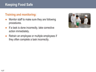Keeping Food Safe
Training and monitoring:
 Monitor staff to make sure they are following
procedures.
 If a task is done...