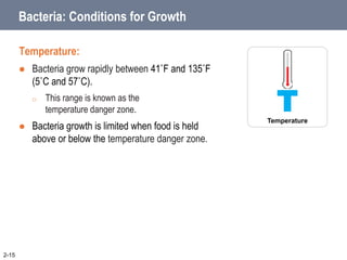 Bacteria: Conditions for Growth
Time:
 Bacteria need time to grow.
 The more time bacteria spend in
the temperature dang...