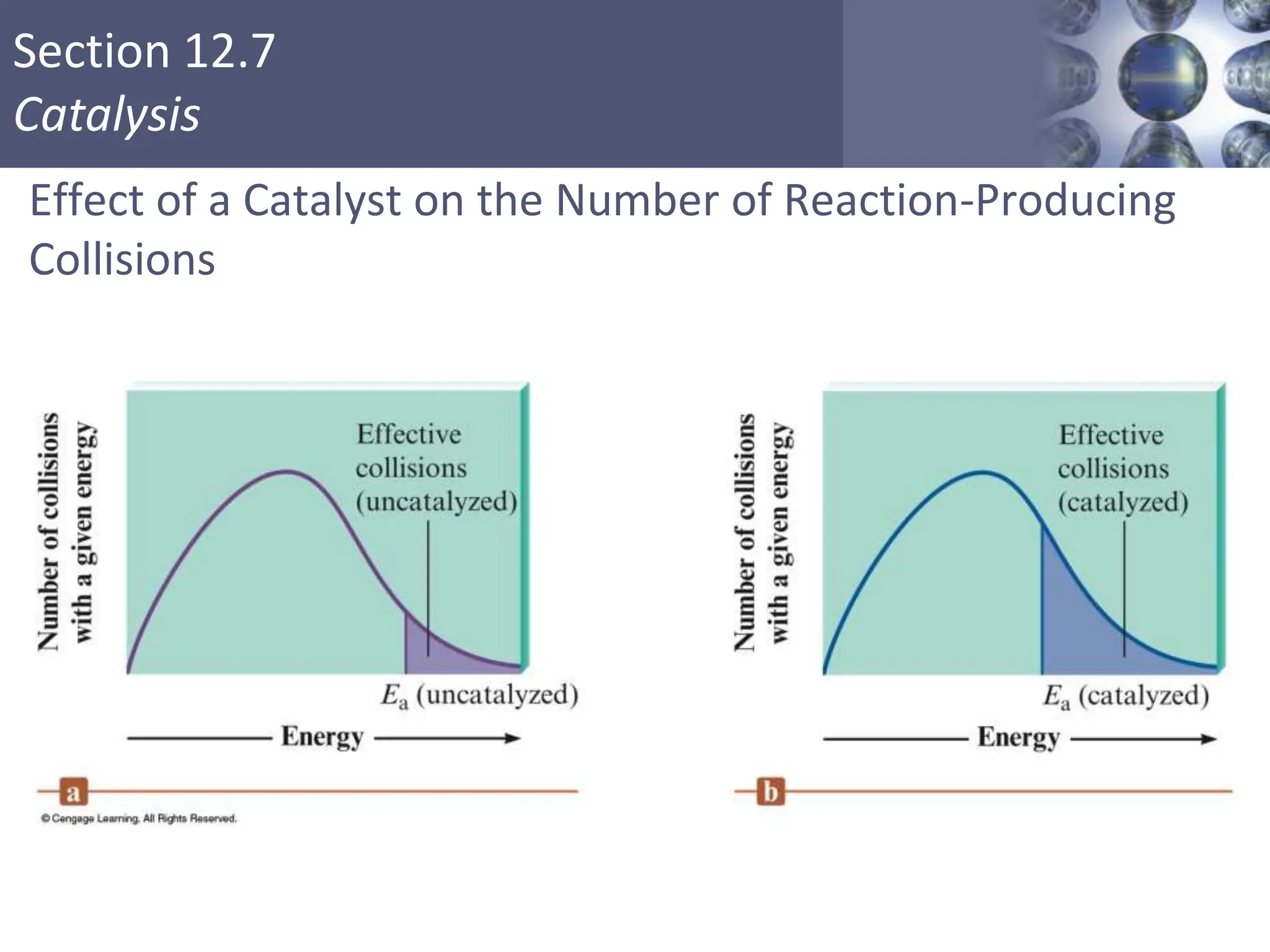 Section 12.7
Catalysis
Effect of a Catalyst on the Number of Reaction-Producing
Collisions
Copyright © Cengage Learning. All rights reserved 51
 