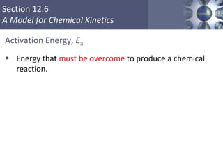 Section 12.6
A Model for Chemical Kinetics
Activation Energy, Ea
 Energy that must be overcome to produce a chemical
reaction.
43
 