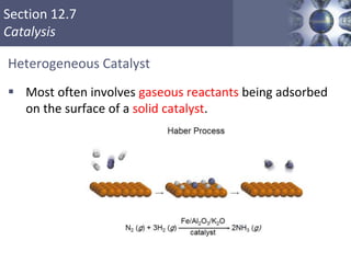 Section 12.7
Catalysis
Heterogeneous Catalyst
 Most often involves gaseous reactants being adsorbed
on the surface of a solid catalyst.
54
 