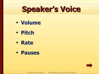 Speaker’s Voice Volume Pitch Rate Pauses