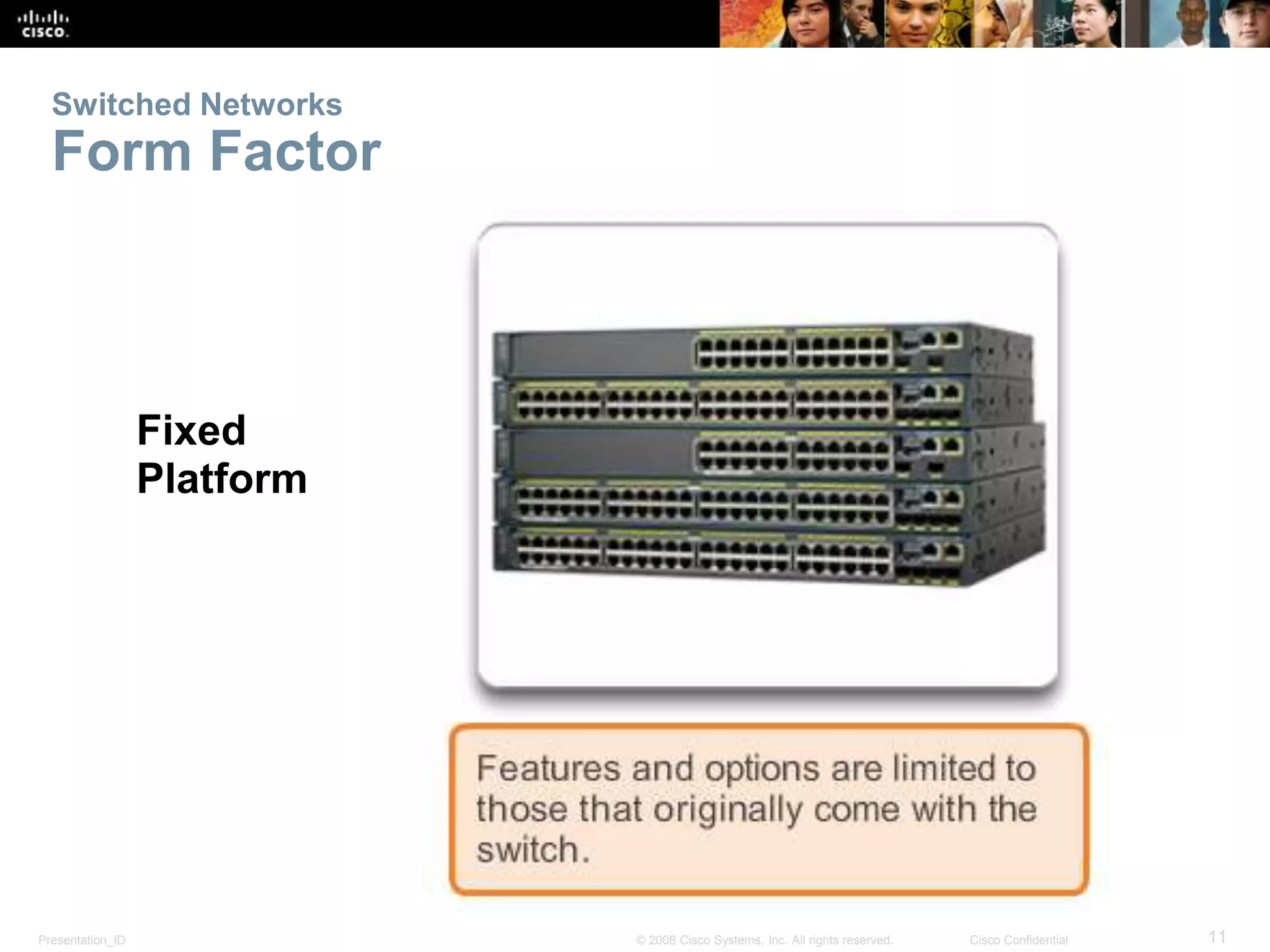 Presentation_ID 11© 2008 Cisco Systems, Inc. All rights reserved. Cisco Confidential
Switched Networks
Form Factor
Fixed
Platform
 