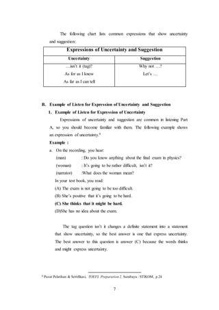 Listening 3 : Skill 17 (Listen for Expression of Uncertainty and ...