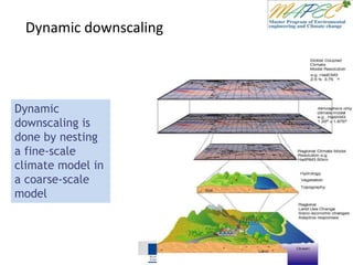 Dynamic downscaling
Dynamic
downscaling is
done by nesting
a fine-scale
climate model in
a coarse-scale
model
 
