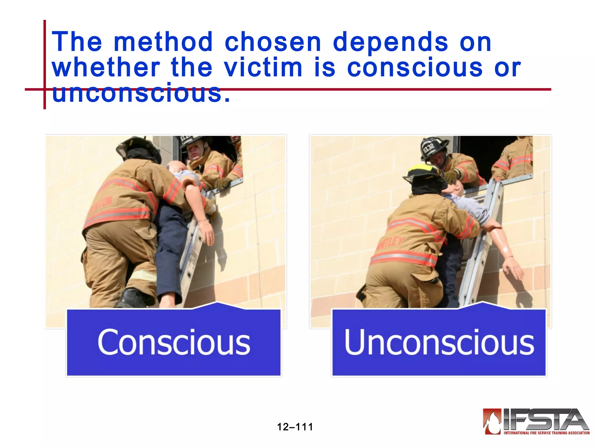 The method chosen depends on
whether the victim is conscious or
unconscious.
12–111
 