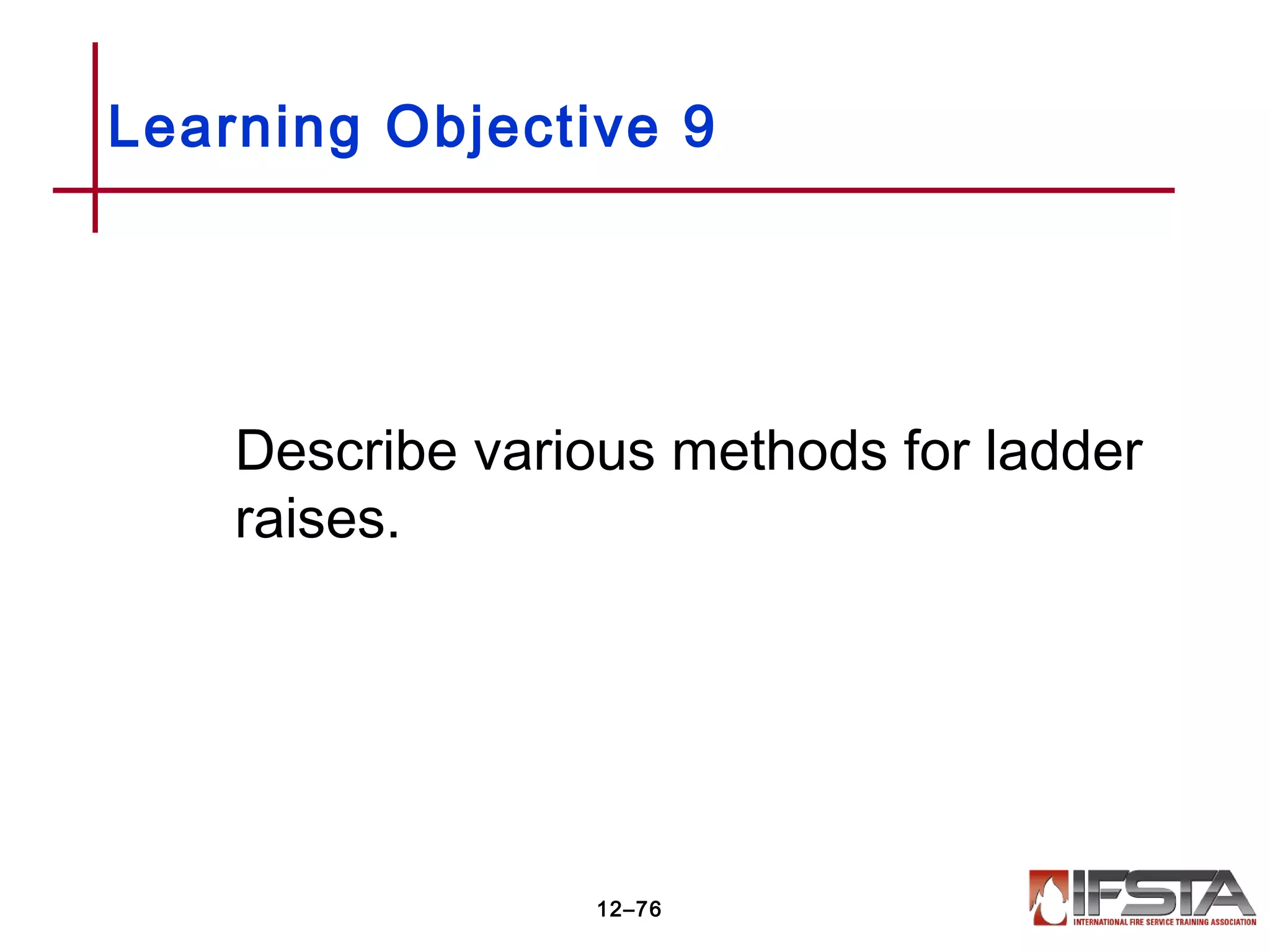 Describe various methods for ladder
raises.
Learning Objective 9
12–76
 