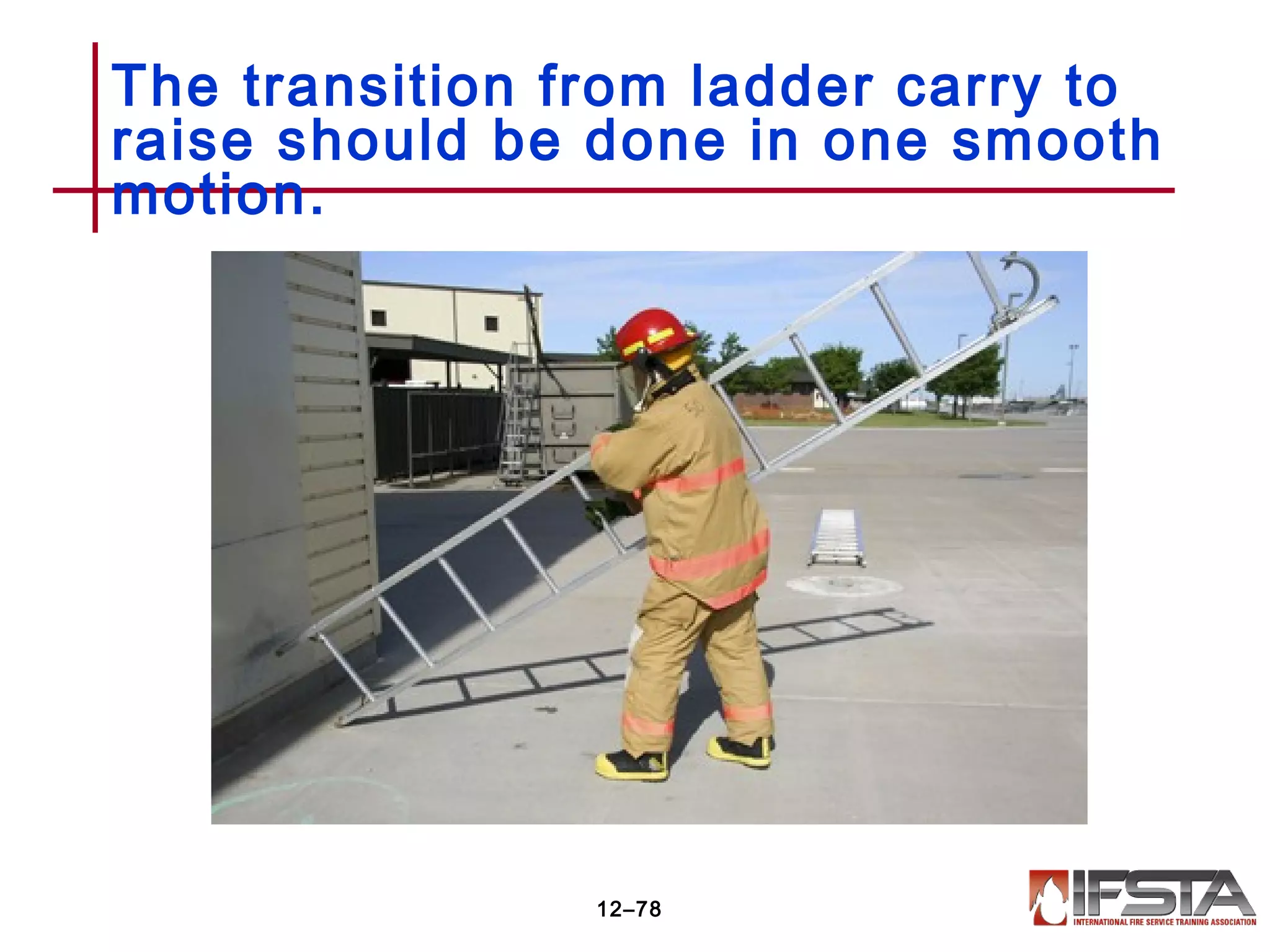 The transition from ladder carry to
raise should be done in one smooth
motion.
12–78
 
