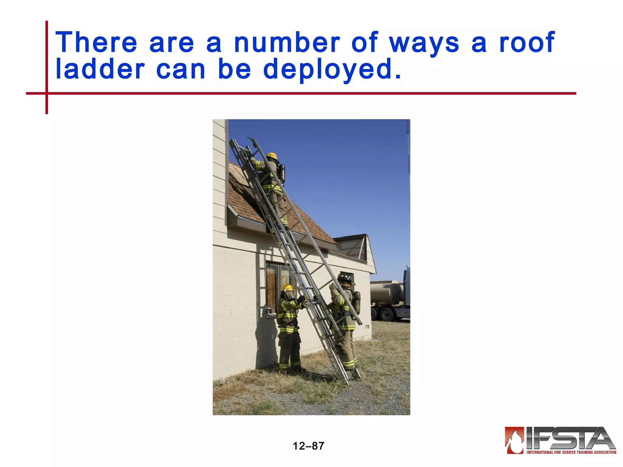 There are a number of ways a roof
ladder can be deployed.
12–87
 