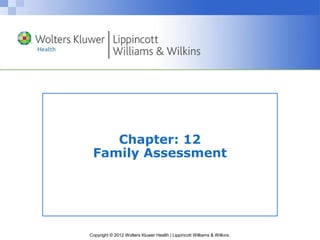 Copyright © 2012 Wolters Kluwer Health | Lippincott Williams & Wilkins
Chapter: 12
Family Assessment
 