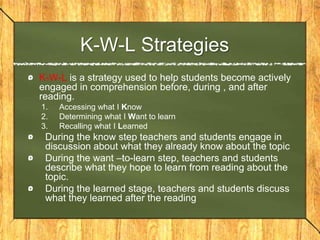 Using Screening Assessment and Progress MonitoringInformal reading inventories and curriculum-based measurement are means for monitoring student progress. Informal reading inventories is when students read lists of words and passages that are leveled by grade, and retell or answer questions about the passages that they have read.Guidelines that provide information on whether or not students are reading appropriate material: Independent reading level Instructional reading level Frustration reading level