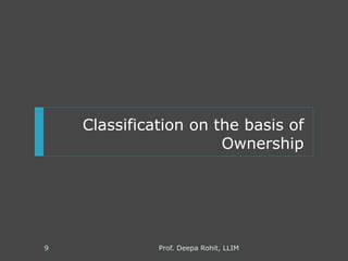 Classification on the basis of
Ownership
Prof. Deepa Rohit, LLIM9
 