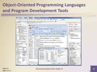 Object-Oriented Programming Languages
and Program Development Tools




Page 673       Discovering Computers 2012: Chapter 13   18
Figure 13-11
 