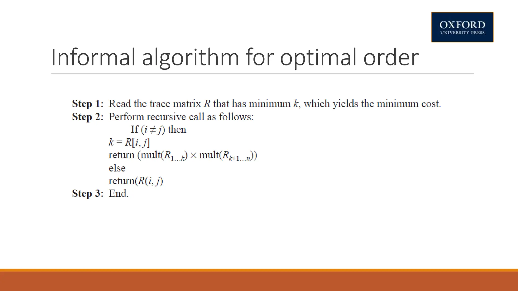 Informal algorithm for optimal order
 
