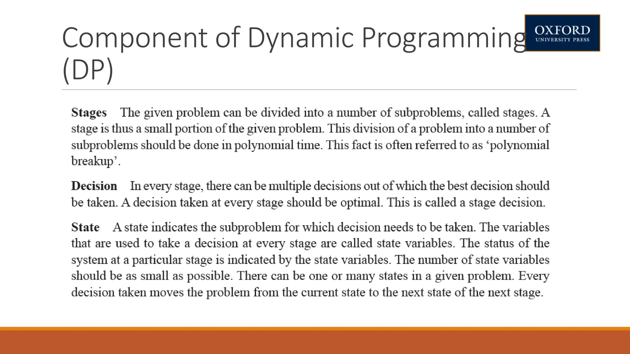 Component of Dynamic Programming
(DP)
 