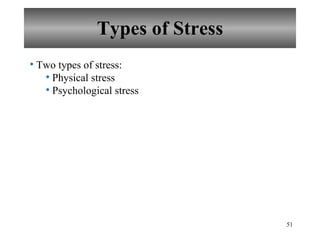 Types of Stress Two types of stress: Physical stress Psychological stress 