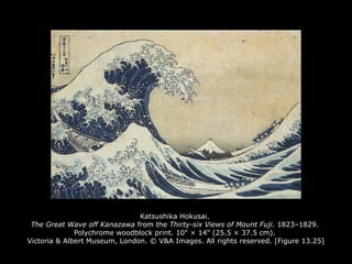 Katsushika Hokusai.
The Great Wave off Kanazawa from the Thirty-six Views of Mount Fuji. 1823–1829.
Polychrome woodblock print. 10" × 14" (25.5 × 37.5 cm).
Victoria & Albert Museum, London. © V&A Images. All rights reserved. [Figure 13.25]
 