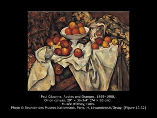 Paul Cézanne. Apples and Oranges. 1895–1900.
Oil on canvas. 29" × 36-3∕4" (74 × 93 cm).
Musée d'Orsay, Paris.
Photo © Reunion des Musees Nationnaux, Paris, H. Lewandowski/Orsay. [Figure 13.32]
 