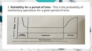 2. Reliability for a period of time - This is the probability of
satisfactory operations for a given period of time.
 