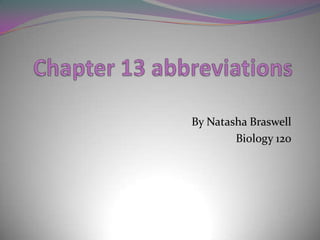 Chapter 13 abbreviations  By Natasha Braswell Biology 120 