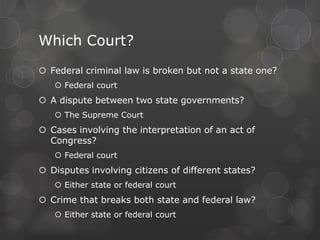 Define: Judicial reviewThe power of the courts to establish the constitutionality of national, state, or local acts of government. Define: Strict ConstructionistThe view that judges ought to base their decisions on a narrow interpretation of the language of the ConstitutionDefine: Loose ConstructionistThe view that judges have considerable freedom in interpreting the constitution How did we get it?John Marshall served from 1801 to 1835The debate!Thomas Jefferson – Strict Alexander Hamilton – Loose Marbury v. Madison (1803)Marshall sided with the Loose Constitutional lawMarshall: “An act of the legislature repugnant to the Constitution is void” and “it is emphatically the province of the judicial department to say what the law is”