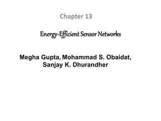Energy-Efficient Sensor Networks
Chapter 13
Megha Gupta, Mohammad S. Obaidat,
Sanjay K. Dhurandher
 