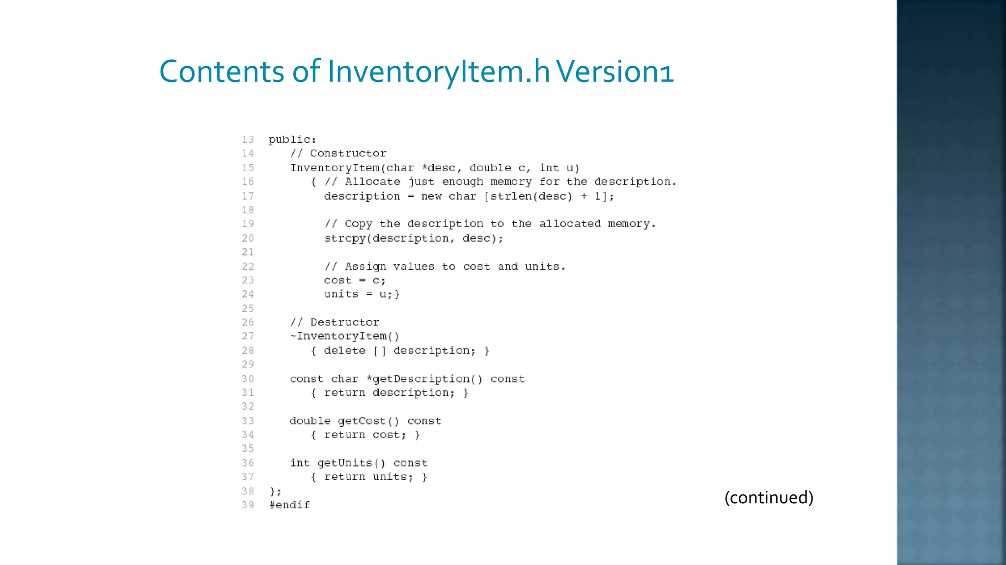 Contents of InventoryItem.hVersion1 (continued) 