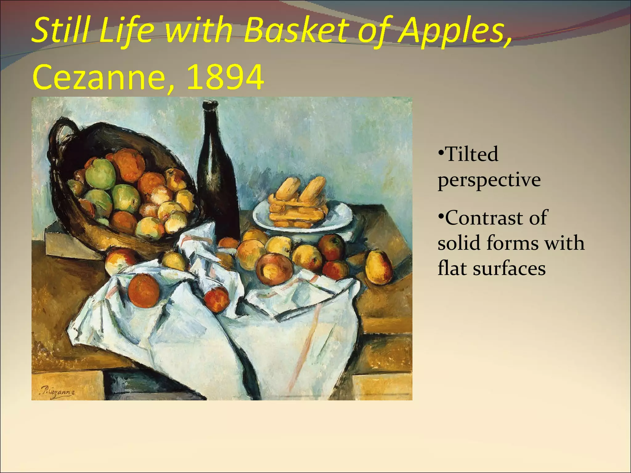 Tilted perspective Contrast of solid forms with flat surfaces 