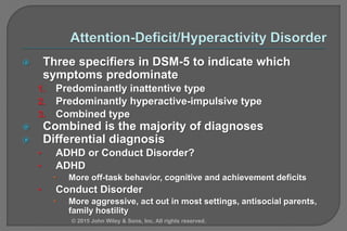  Three specifiers in DSM-5 to indicate which
symptoms predominate
1. Predominantly inattentive type
2. Predominantly hype...