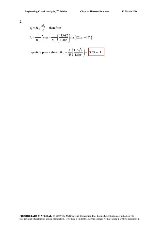 Chapter 13 Solutions To Exercises Engineering Circuit