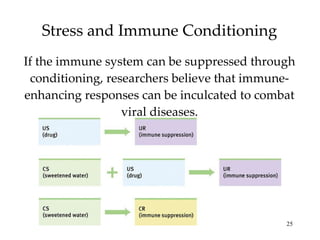 Stress and Immune Conditioning If the immune system can be suppressed through conditioning, researchers believe that immune- enhancing responses can be inculcated to combat viral diseases. 