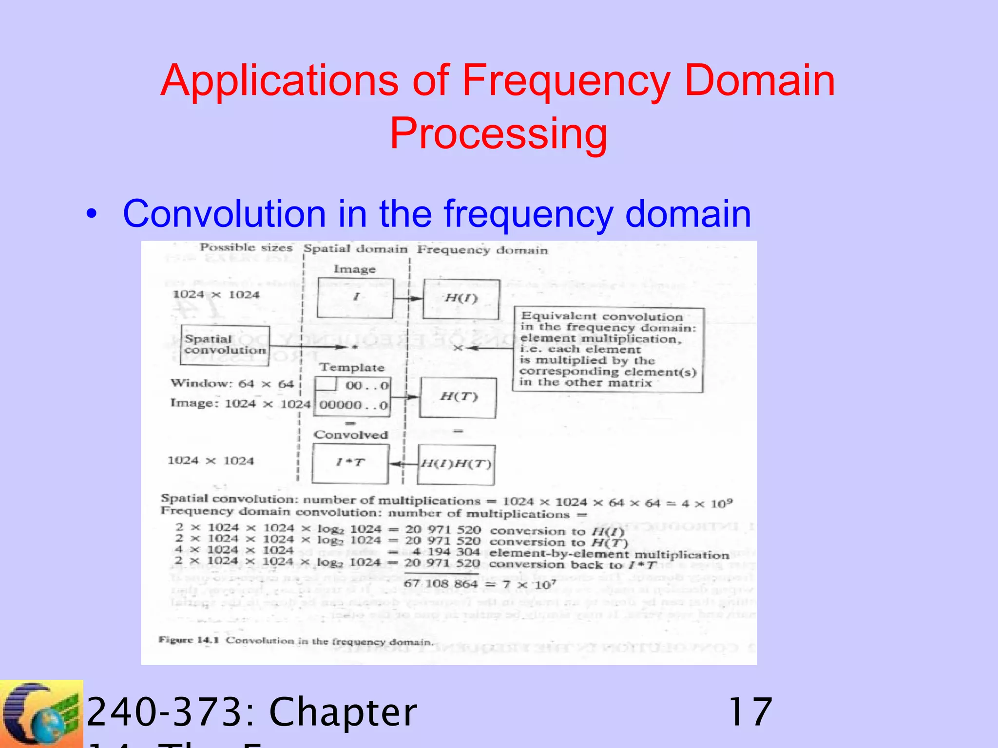 Applications of Frequency Domain
Processing
• Convolution in the frequency domain

240-373: Chapter

17

 