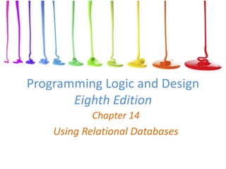 Programming Logic and Design
Eighth Edition
Chapter 14
Using Relational Databases
 