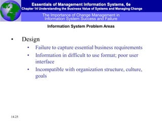 Essentials of Management Information Systems, 6e
Chapter 14 Understanding the Business Value of Systems and Managing Chang...
