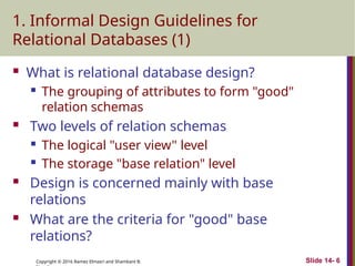 1 Informal Design Guidelines for Relational Databases 1.1 Semantics of ...