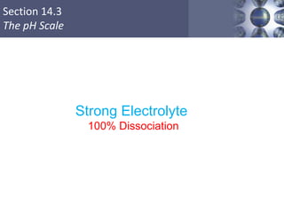 Section 14.3
The pH Scale
Strong Electrolyte
100% Dissociation
 