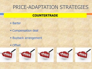 PRICE-ADAPTATION STRATEGIES
COUNTERTRADE
 Barter
 Compensation deal
 Buyback arrangement
 Offset
 