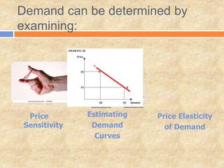 Demand can be determined by
examining:
Price Elasticity
of Demand
Estimating
Demand
Curves
Price
Sensitivity
 