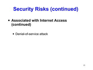 Security Risks (continued) Associated with Internet Access (continued) Denial-of-service attack 