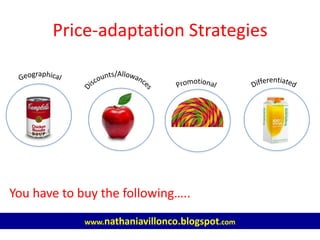 www.nathaniavillonco.blogspot.com
You have to buy the following…..
Price-adaptation Strategies
 
