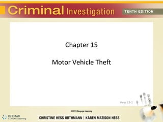 Chapter 15

Motor Vehicle Theft




                      Hess 15-1
 