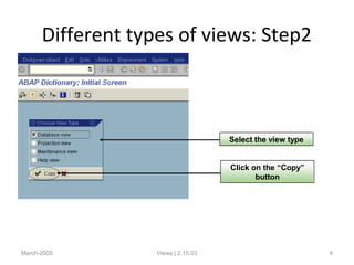 Different types of views: Step2
March-2005 Views | 2.15.03 4
Select the view type
Click on the “Copy”
button
 