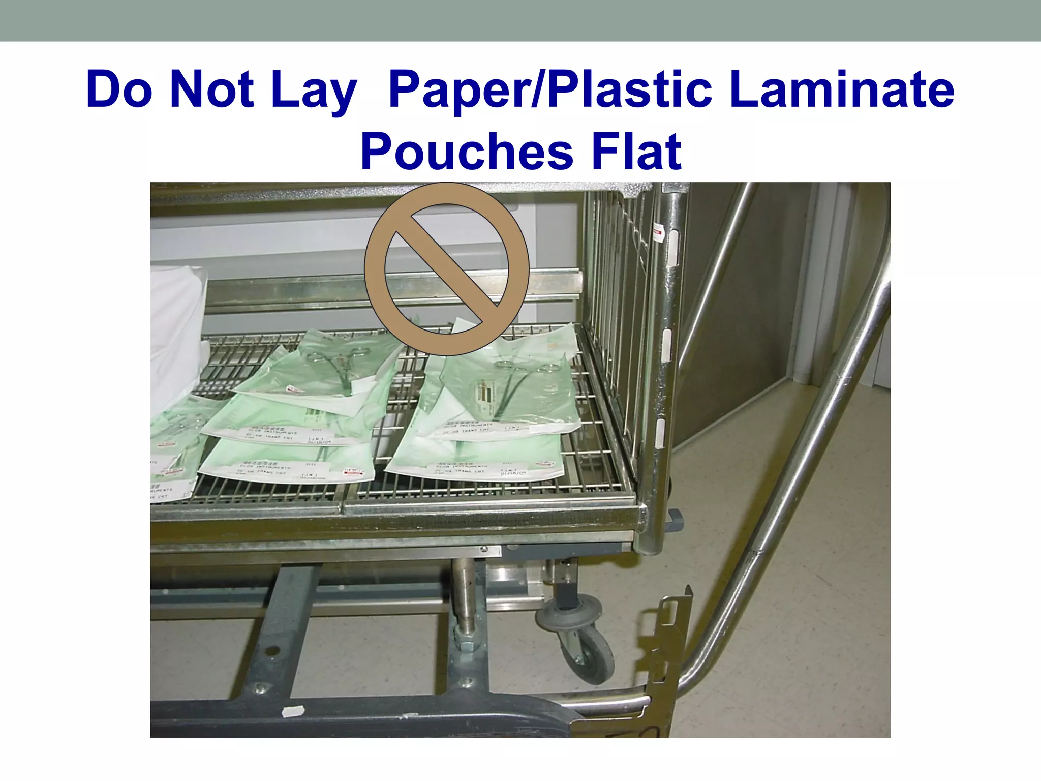 Do Not Lay Paper/Plastic Laminate
Pouches Flat
 